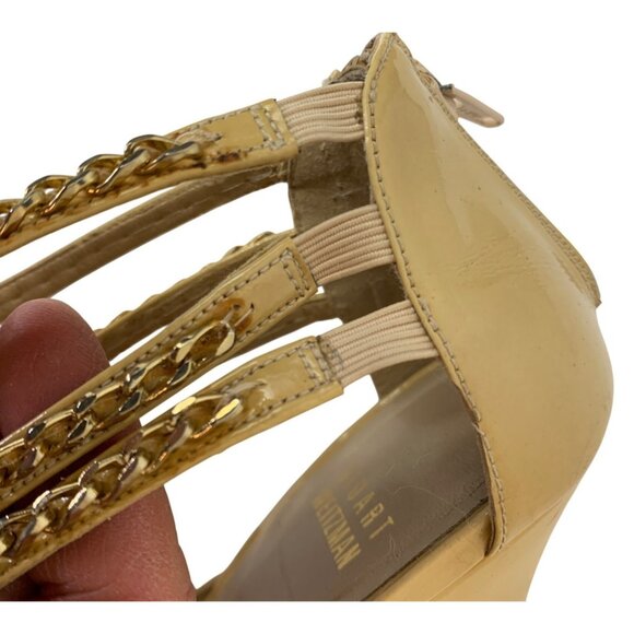Stuart Weitzman Gold Leather Chain Strap Stiletto Sandals 7.5B  J10073 platform - Picture 8 of 13